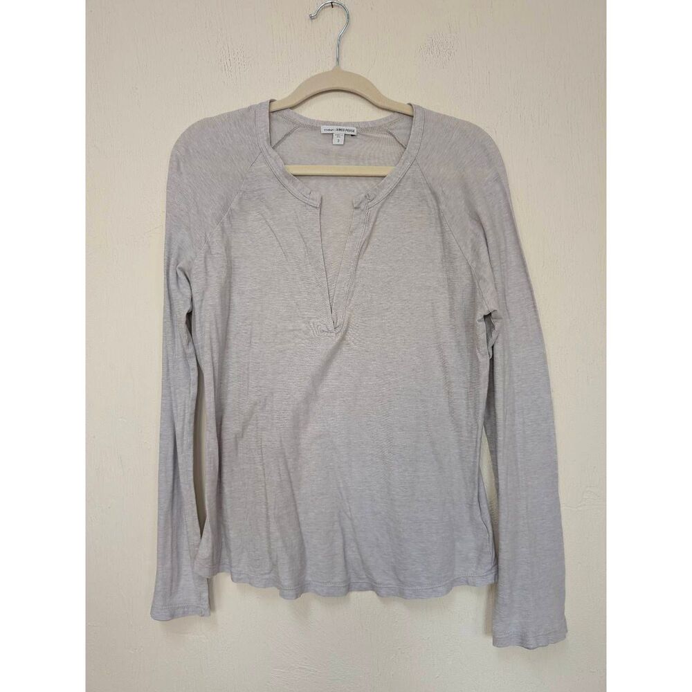Standard James Perse Women's Split Neck Long Sleeve Cotton Tee Grey Size 3/Large